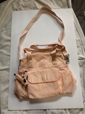 Kipling Peach Crossbody Bag with Plush Charm